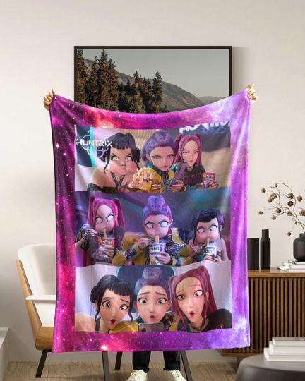 Discover K-pop Demon Hunters Blanket,  Huntrix Cozy Velveteen Throw, Anime Inspired Plush Blanket, Perfect Gift for K-pop and Anime Fans