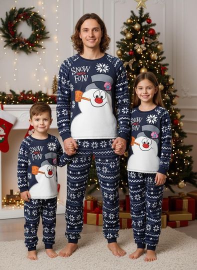 Discover Snowman Family Christmas Pajamas, Snow Fun Pajamas Set, Holiday Sleepwear Gift