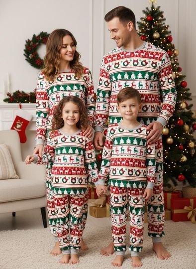 Discover Festive Family Christmas Pajamas Set, Holiday Loungewear Xmas Gift