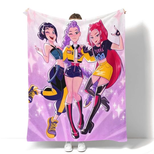Discover Custom Kpop Demon Hunters Blanket,Kpop Demon Hunters Blanket,Cute Huntrix Inspired Blanket,Gift for Huntrix Fans, Kpop music gifts, Kpop Fun