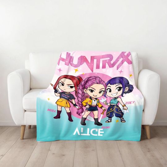 Discover Personalized Blanket with Huntrix Theme,Kpop Demon Huntrix Blanket,Personalized Anime Blanket,Huntrix Fan Gift,Demon Hunters Anime Blanket