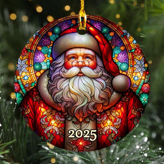 Discover Stained Glass Santa Claus Christmas Ornament, Gothic Santa 2025 Christmas Tree Decor, Religious Holiday Xmas Gift For Family, Santa Gift