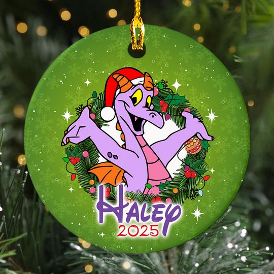 Personalized Figment Purple Dragon Christmas Wreath Ornament