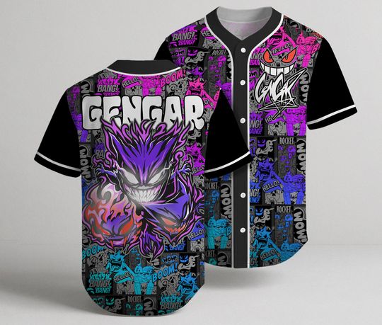 Gengar Baseball Jersey Graffiti Comic Graphic Button-Up Shirt
