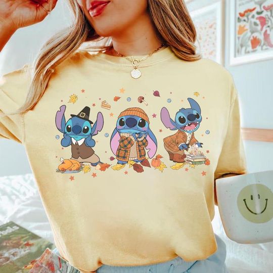 Discover Disney Stitch Happy Thanksgiving Shirt, Autumn Vibes Pumpkin Spice T-Shirt, Magic Kingdom, Disney Fall Vibes On Main Street Shirt