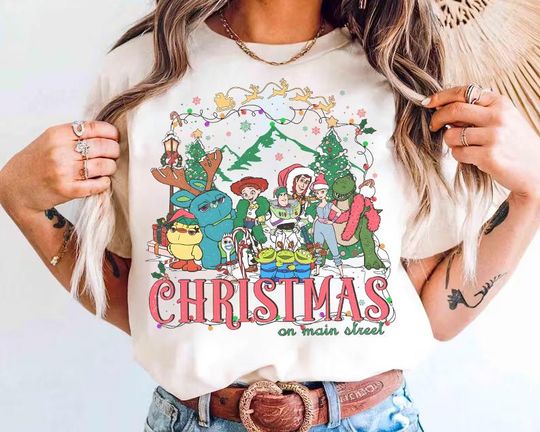 Discover Retro Disney Toy Story Christmas on Main Street Shirt, Disneyland Christmas Matching Family Trip Shirt, You've Got A Friend In Me Shirt
