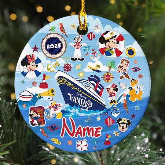 Discover Personalized Disney Cruise Ship Christmas Ornament, Mickey Captain And Friend Customized Christmas Tree Decor, Cruising Trip Gift For Kid