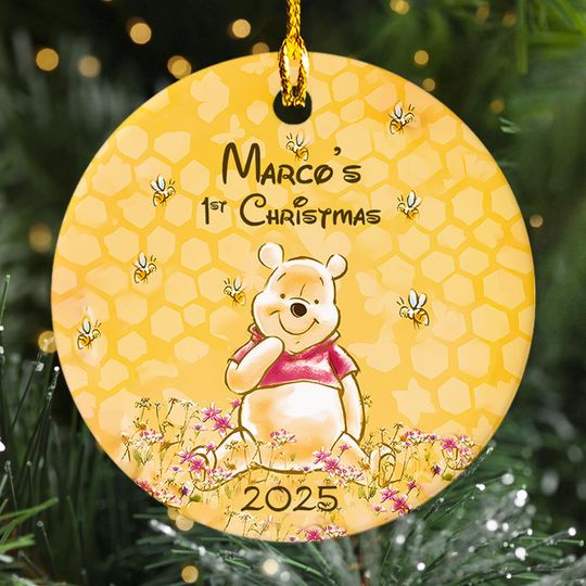 Discover Personalized Baby Pooh Bear First Christmas Ornament, Honey Bear Customized Christmas Tree Decor, Bear Christmas Gift For Kid