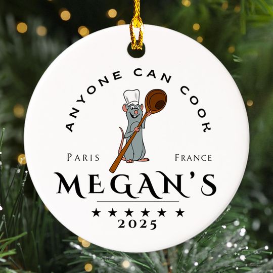 Discover Disney Anyone Can Cook Paris Restaurant Christmas Ornament, Ratatouille Remy Cat Keepsake, Custom Christmas Tree Decor, Mouse Chef Xmas Gift