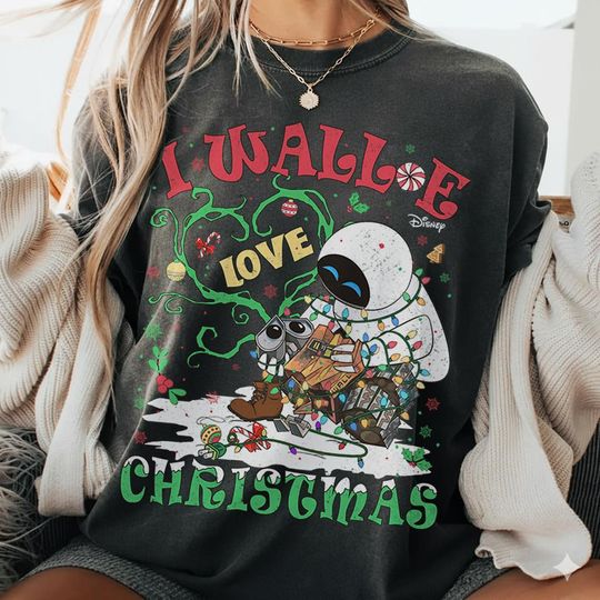 Discover Disney Pixar I Wall-E Love Christmas Lights T-Shirt, Disney Wall-E Christmas Shirt, Disney Trip Matching Family Shirt, Magic Kingdom, WDW