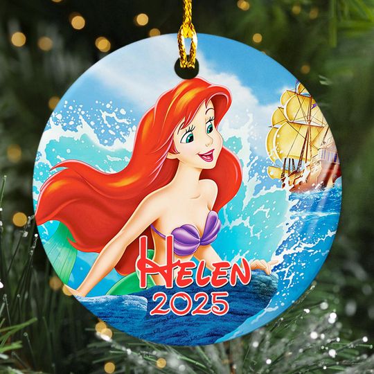 Discover Personalized Ariel Little Princess Mermaid Christmas Ornament, Princess Customized Disney Christmas Tree Decor, Little Princess Gift For Kid