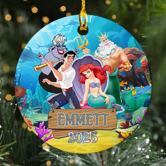 Discover Personalized Ariel Princess Eric Prince Christmas Ornament, Little Mermaid Custom Christmas Tree Decor, Little Princess Xmas Gift For Kid