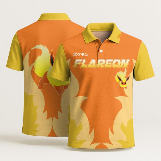 Flareon Polo Shirt - Eevee Evolution, Kawaii Fire Design
