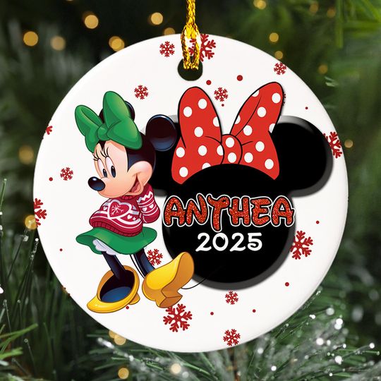 Discover Personalized Cute Minnie Christmas Ornament, Disney Girl Customized Christmas Tree Decor, Disneyland Mouse Santa Hat Christmas Gift For Kid