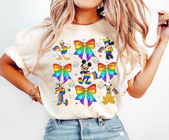 Discover Disney Coquette Bows Mickey and Friends LGBT Pride Month T-Shirt, Gay Lesbian Support Shirt, Disney Pride Family Trip, WDW Pride Month