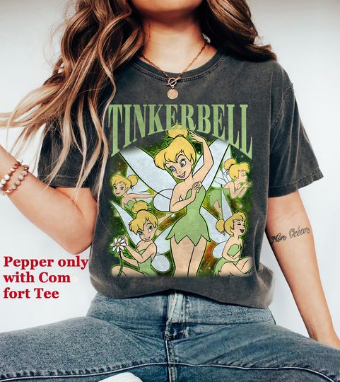 Discover Disney Peter Pan Tinker Bell Bootleg Retro T-Shirt, Tinker Bell Faith Trust And Pixie Dust Shirt, Fantasyland Matching Family Shirt