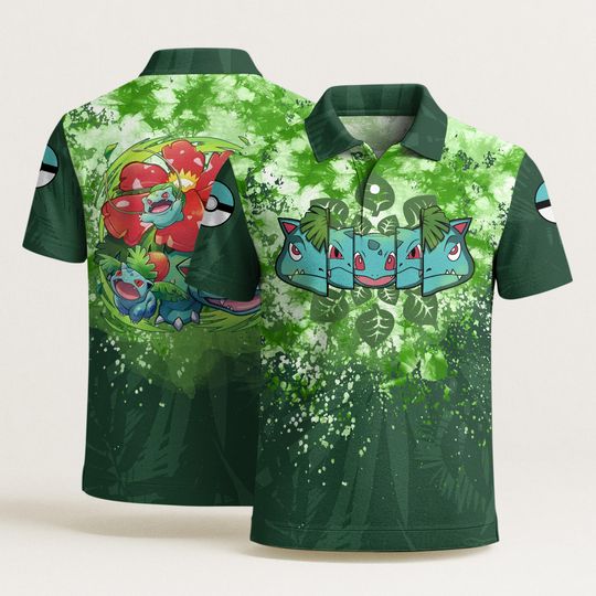 Bulbasaur Venusaur Polo Shirt, Bulbasaur Evolution Polo, Vintage Aloha Polo, Summer Beach Polo Shirt