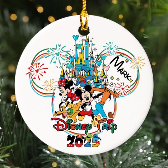 Discover Personalized Disney Family Trip 2025 Ornament, Mickey and Friends Xmas Ornament, Customized Minnie Mouse Christmas Tree Decor Gift For Kid