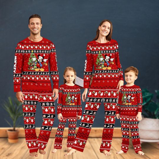 Discover Mickey Christmas Pajamas Set For Family, Custom Name Cartoon Pj Set, Disney Santa Clause Holiday Pajamas, Magic Kingdom Kids Christmas