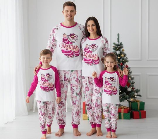 Discover Cheshire Cat Long Sleeve Pajamas Set, Alice in Wonderland Christmas Pajamas Family, Disney Matching Pajamas, Holiday Gift
