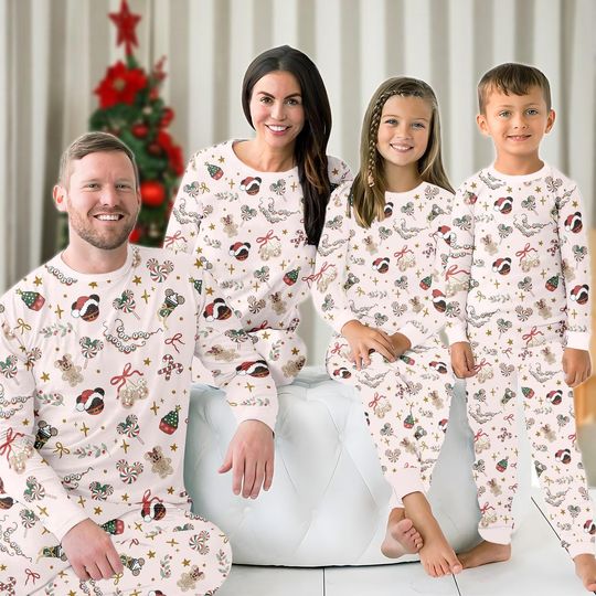 Discover Disney Tis The Season Matching Christmas Family Pajamas Set, Mickey and Friends Christmas Pajamas, Mickey and Minnie Gingerbread Shirt