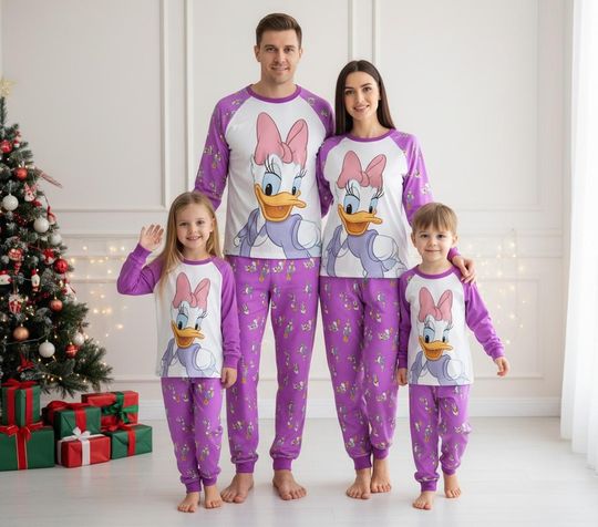 Discover Disney Long Sleeve Pajamas Set, Daisy Duck Christmas Pajamas Family, Cartoon Christmas Matching Pajamas, Disney Gift