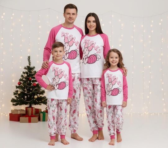 Discover Piglet Long Sleeve Pajamas Set, Disney Christmas Pajamas Family, Cartoon Matching Pajamas, Cute Holiday Gift