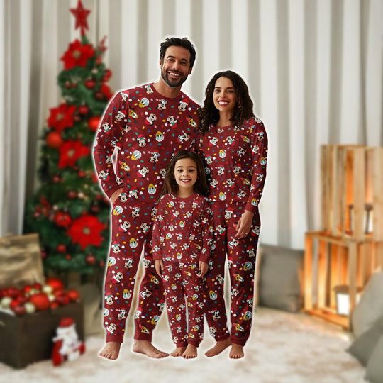 Discover Mickey Minnie Mouse Christmas Tree Matching Family Pajamas Set, Disney Neon Lights Xmas Pajamas, Magic Kingdom Holiday Pjs, Xmas Gifts