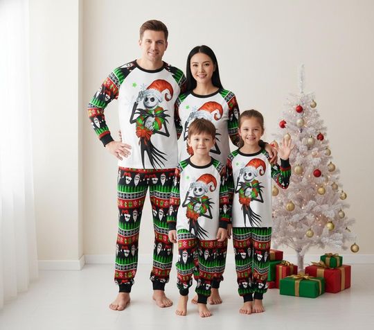 Nightmare Before Christmas Long Sleeve Pajamas Set, Jack Skellington Christmas Pajamas Family, Holiday Matching Pajamas, Cozy Xmas Gift