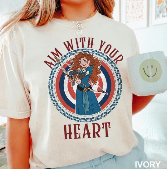 Discover Disney Brave Princess Merida Aim With Your Heart Graphic T-Shirt, Magic Kingdom shirt, Walt Disney World, Disneyland Vacation Girl Trip Tee