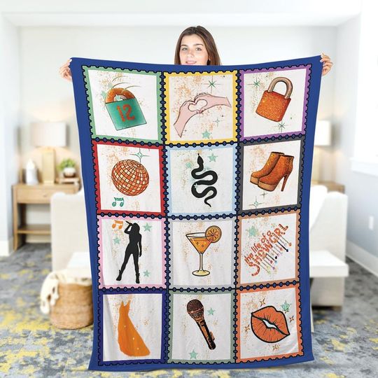 Discover Colorful Music Era Blanket: Era Stamp Collage, Aesthetic Era Fan, Music Album Inspired Graphic, Music Lover Gift