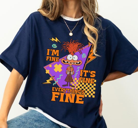 Discover Disney Inside Out Anxiety I'm Fine Retro T-Shirt, Im Fine Everything is Fine, Disney Inside Out Emotions shirt, Mental Health Matter Gifts