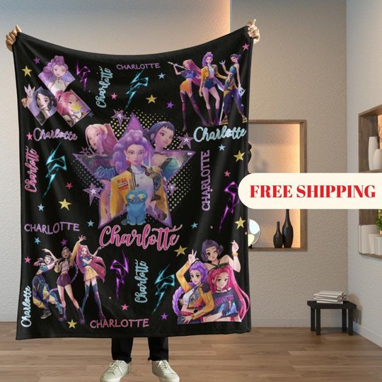 Discover Kpop Demon Hunters Custom Blanket, Kpop Fun Gift, Cozy K-Pop Demon Hunters Blanket, Anime Inspired, Cute Inspired Blanket