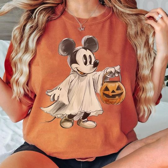 Discover Disney Mickey Costume Ghost Pumpkin Halloween Trick Or Treat T-Shirt, Mickey's Not So Scary Halloween Party 2025, Disney Spooky Season Shirt