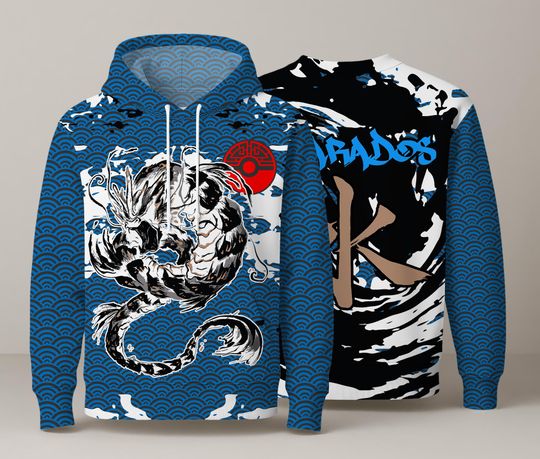 Discover Gyarados Hoodie: Japanese Wave Dragon, Unisex Graphic Pullover