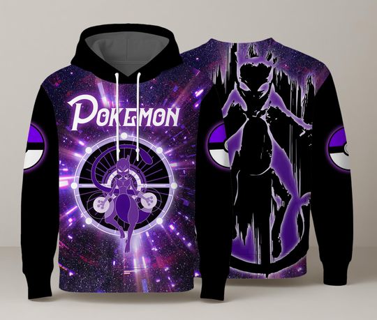 Discover Mewtwo Hoodie, Mewtwo Art Sweatshirt, Cosmic Graphic Hoodie, Kawaii Pullover, Unisex Crewneck, Gift for Fans