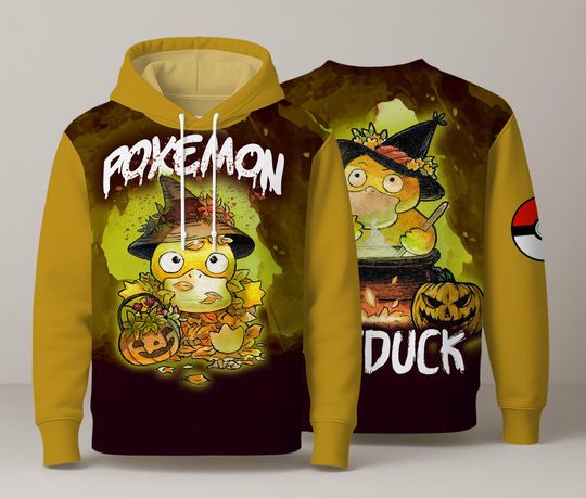 Discover Psyduck Halloween Hoodie, Psyduck Witch Sweatshirt, Funny Duck Graphic Hoodie, Kawaii Unisex Pullover, Trendy Fall Gift