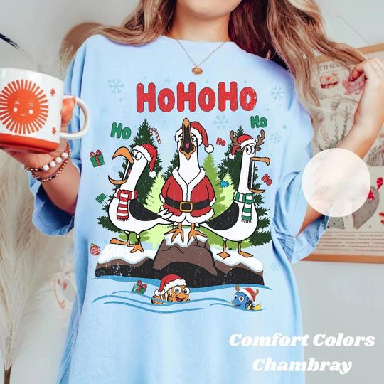 Discover Disney Finding Nemo Seagulls Ho Ho Ho Christmas Shirt , Disney Finding Dory Nemo Christmas Shirt, Disneyland Christmas Vacation Matching Tee