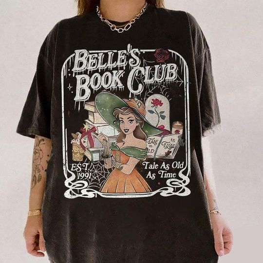 Discover Disney Beauty and The Beast Belle's Book Club Halloween T-Shirt, Disneyland Princess Girl Trip Tee, Belles Haunted Book Club Halloween Tee
