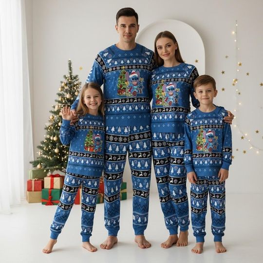 Discover Stitch Long Sleeve Pajamas Set, Disney Christmas Pajamas Family, Cartoon Matching Pajamas, Xmas Holiday Gift