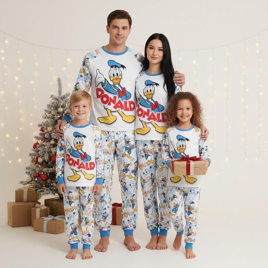 Discover Donald Duck Long Sleeve Pajamas Set, Cartoon Christmas Pajamas Family, Disney Matching Pajamas, Holiday Gift