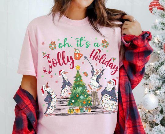 Discover Disney Oh It's A Jolly Holiday Santa Penguins Christmas Light Shirt, Mary Poppins Christmas Sweatshirt, Disneyland Trip Matching Family Gift
