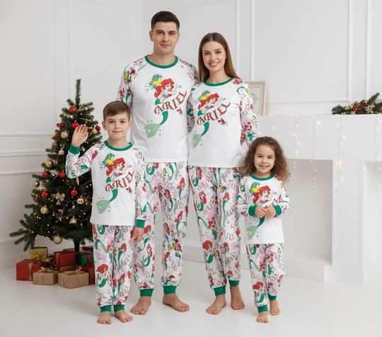 Discover Little Mermaid Long Sleeve Pajamas Set, Ariel Christmas Pajamas Family, Disney Matching Pajamas, Xmas Holiday Gift