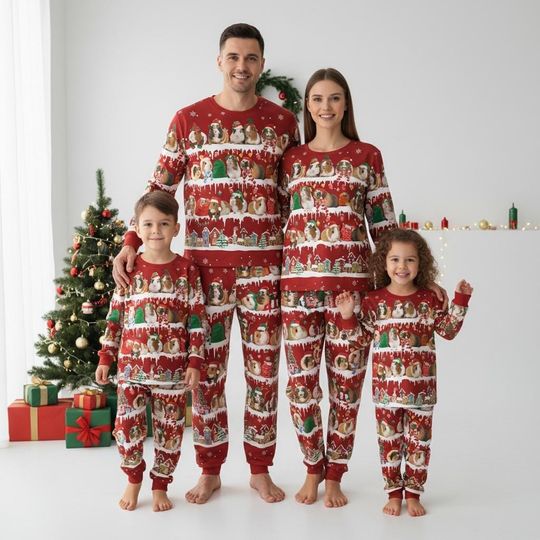 Discover Guinea Pig Long Sleeve Pajamas Set, Cute Christmas Pajamas Family, Animal Matching Pajamas, Xmas Holiday Gift