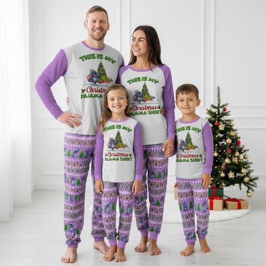 Discover Stitch Long Sleeve Pajamas Set, Disney Christmas Pajamas Family, Holiday Matching Pajamas, Xmas Gift for Families