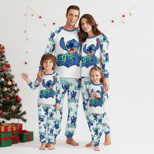 Discover Stitch Long Sleeve Pajamas Set, Disney Christmas Pajamas Family, Cartoon Matching Pajamas, Xmas Holiday Gift