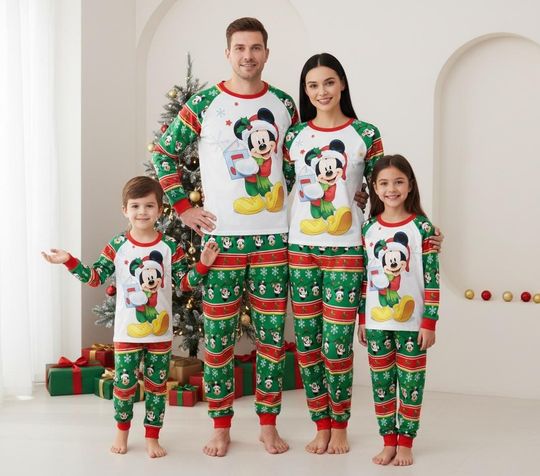 Discover Mickey Mouse Long Sleeve Pajamas Set, Disney Christmas Pajamas Family, Holiday Matching Pajamas, Xmas Gift