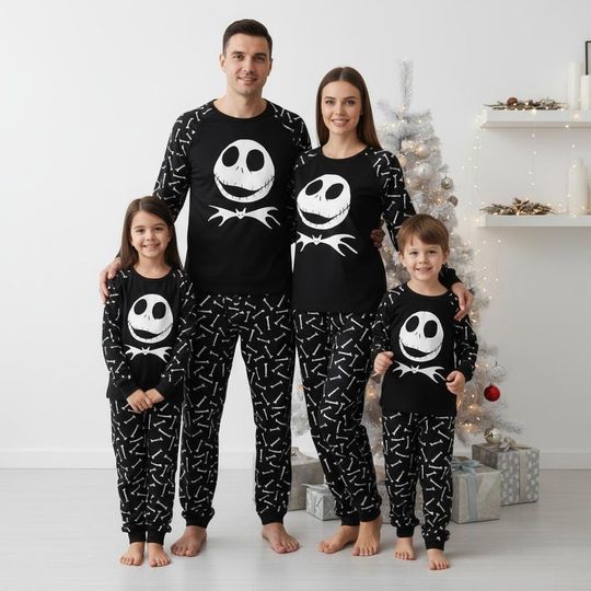 Discover Nightmare Before Christmas Long Sleeve Pajamas Set, Jack Skellington Christmas Pajamas Family, Halloween Matching Pajamas, Xmas Holiday