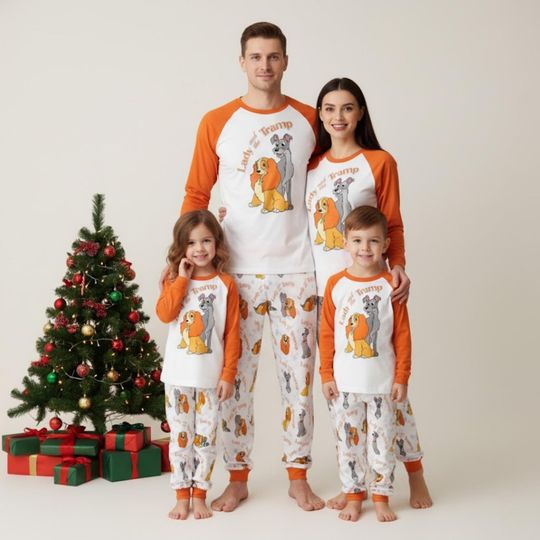 Lady And The Tramp Long Sleeve Pajamas Set, Disney Christmas Pajamas Family, Cartoon Matching Pajamas, Holiday Gift