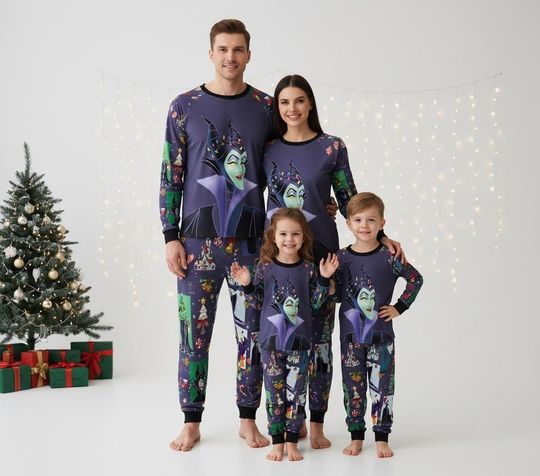 Discover Disney Villains Long Sleeve Pajamas Set, Maleficent Christmas Pajamas Family, Villain Matching Pajamas, Holiday Gift